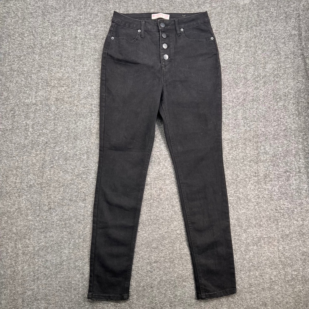 No Boundaries Womens High Rise Skinny Jeans Black Button Fly Size 11